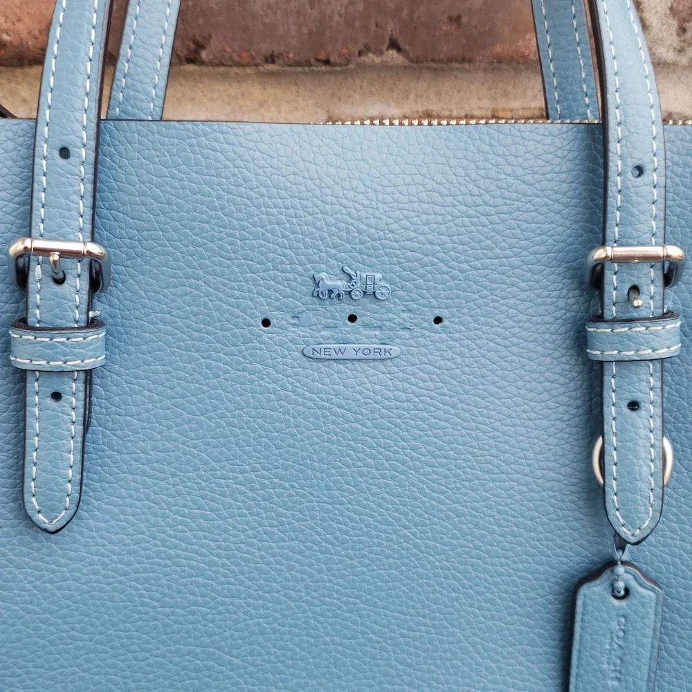 Coach Mollie Tote 25 Leather Satchel Convertible Bag Pacific Blue Designer - Picture 3 of 17